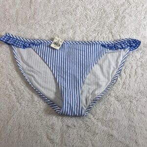 Aerie Blue White Striped Seersucker Ruffle Bikini Bottom Small 075-1753-2909 NWT
